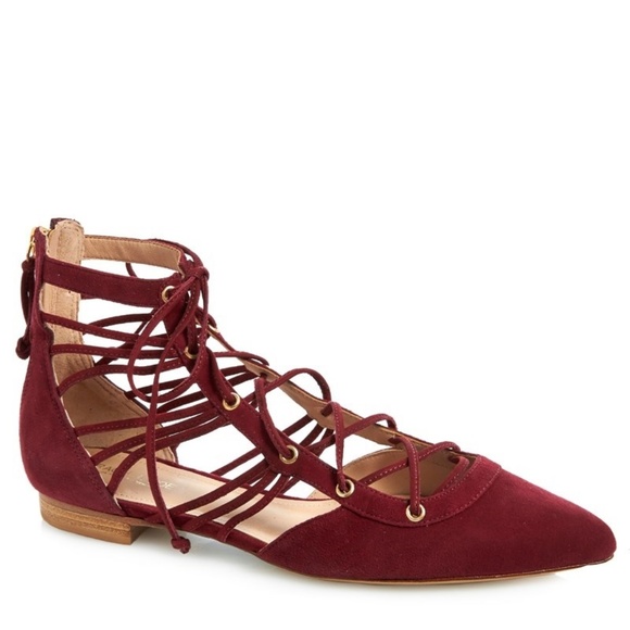 Rachel Zoe Shoes - RACHEL ZOE Renae Crimson Suede Ghillie Tie Flats